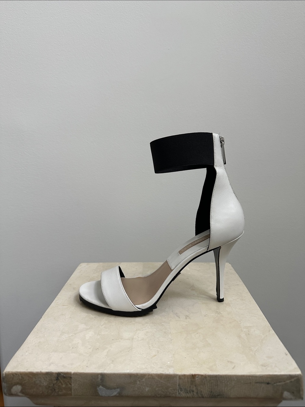 Michael Kors White and Black Ankle-Strap Stiletto Sandal